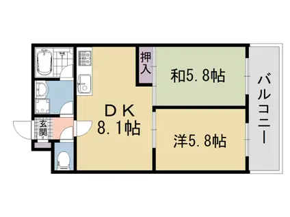 ライオンズマンション堀川(2DK/11階)の間取り写真