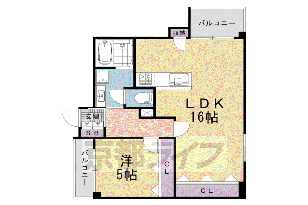 京都市烏丸線 烏丸御池駅 徒歩6分 7階建 築44年(1LDK/7階)の間取り写真