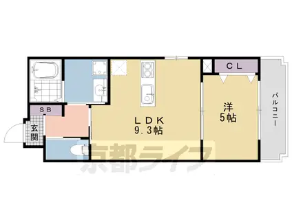 山陰本線 丹波口駅 徒歩13分 5階建 築2年(1LDK/5階)の間取り写真