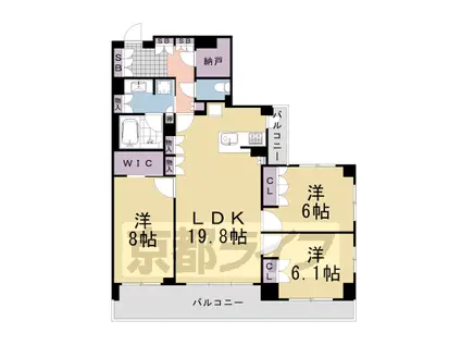 阪急電鉄嵐山線 嵐山駅(阪急) 徒歩1分 4階建 築10年(3LDK/2階)の間取り写真