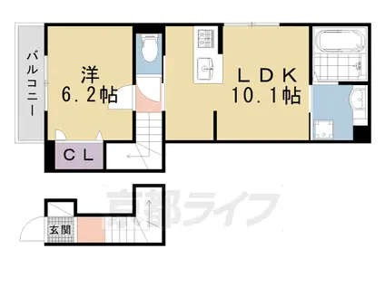叡山電鉄 茶山・京都芸術大学駅 徒歩6分 2階建 築3年(1LDK/1階)の間取り写真