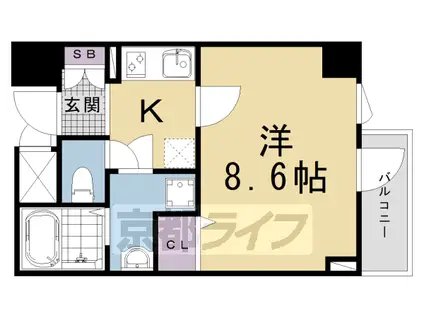 山陰本線 丹波口駅 徒歩4分 8階建 築3年(1K/5階)の間取り写真