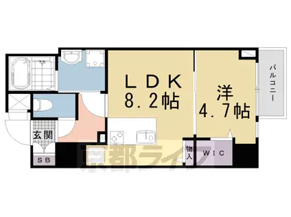山陰本線 丹波口駅 徒歩4分 8階建 築3年(1LDK/2階)の間取り写真