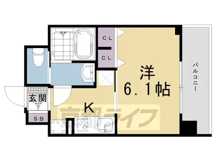 京都市烏丸線 九条駅(京都) 徒歩6分 7階建 築2年(1K/4階)の間取り写真