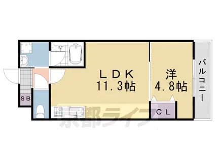 阪急電鉄嵐山線 上桂駅 徒歩15分 5階建 築3年(1LDK/1階)の間取り写真