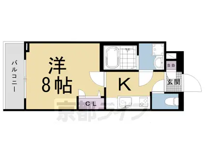 東海道本線 京都駅 徒歩9分 5階建 築3年(1K/2階)の間取り写真