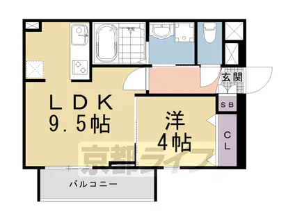 東海道本線 京都駅 徒歩9分 5階建 築3年(1LDK/2階)の間取り写真