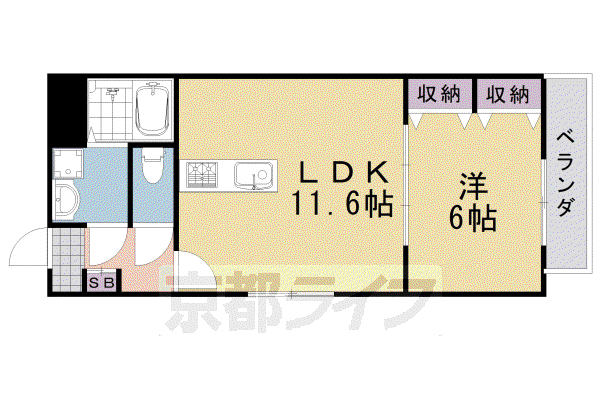 阪急電鉄京都線 桂駅 徒歩15分 5階建 築3年(1LDK/4階)の間取り写真