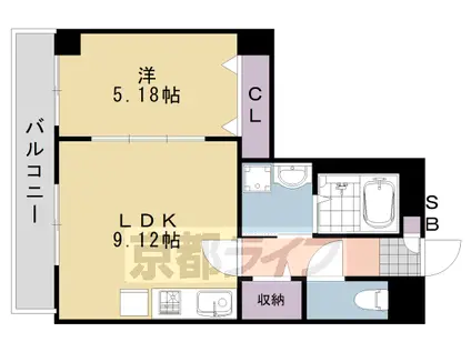 山陰本線 円町駅 徒歩9分 7階建 築2年(1LDK/5階)の間取り写真