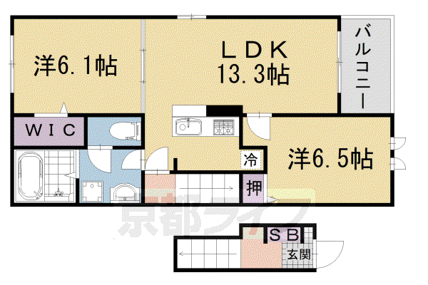 京都市東西線 東野駅(京都) 徒歩13分 2階建 築3年(2LDK/1階)の間取り写真