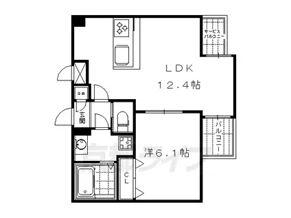 阪急電鉄京都線 烏丸駅 徒歩7分 5階建 築12年(1LDK/4階)の間取り写真
