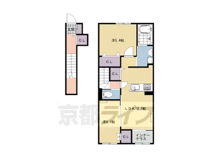 近鉄京都線 大久保駅(京都) 徒歩5分 2階建 築2年(2LDK/2階)の間取り写真