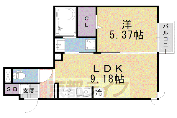 近鉄京都線 伏見駅(京都) 徒歩1分 3階建 築3年(1LDK/2階)の間取り写真
