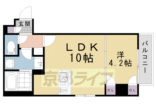 叡山電鉄 一乗寺駅 徒歩5分 4階建 築3年(1LDK/2階)の間取り写真