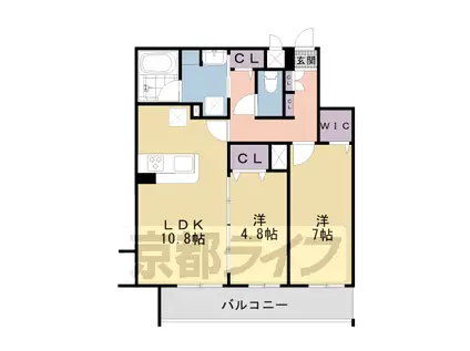 近鉄京都線 上鳥羽口駅 徒歩14分 5階建 築2年(2LDK/3階)の間取り写真