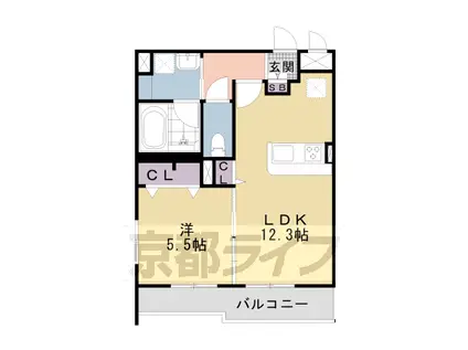 近鉄京都線 上鳥羽口駅 徒歩14分 5階建 築2年(1LDK/1階)の間取り写真