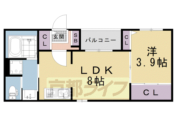京阪電気鉄道京阪線 伏見稲荷駅 徒歩5分 3階建 築3年(1LDK/2階)の間取り写真