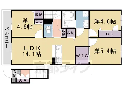 京都市東西線 太秦天神川駅 徒歩5分 2階建 築3年(3LDK/2階)の間取り写真