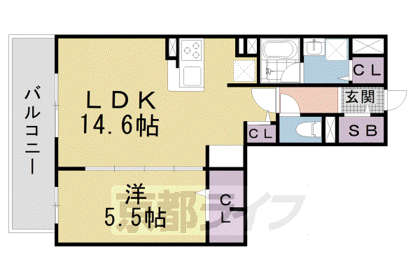 山陰本線 丹波口駅 徒歩6分 3階建 築3年(1LDK/2階)の間取り写真