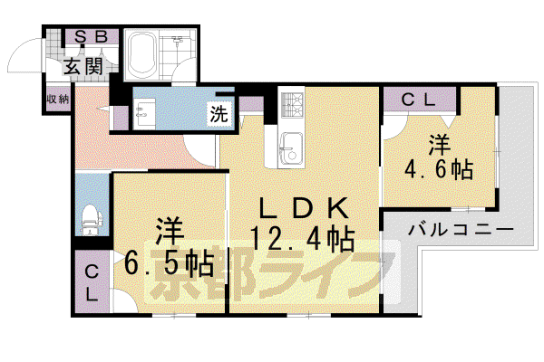 近鉄京都線 竹田駅(京都) 徒歩4分 4階建 築3年(2LDK/2階)の間取り写真
