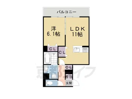 京都市東西線 東野駅(京都) 徒歩7分 3階建 築3年(1LDK/3階)の間取り写真