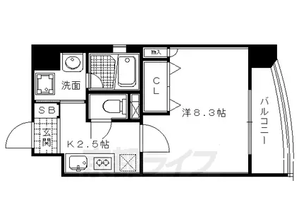 京都市烏丸線 烏丸御池駅 徒歩5分 10階建 築24年(1K/2階)の間取り写真