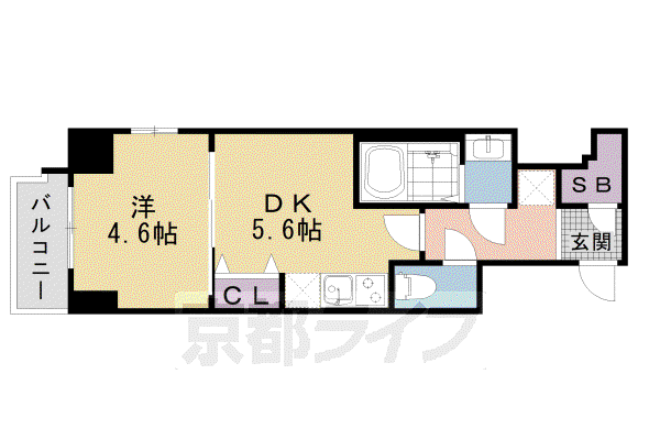 東海道本線 西大路駅 徒歩10分 6階建 築3年(1DK/3階)の間取り写真