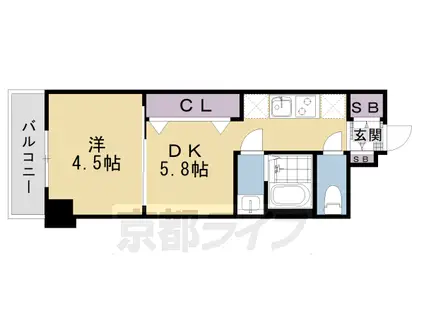 東海道本線 西大路駅 徒歩10分 6階建 築2年(1DK/1階)の間取り写真
