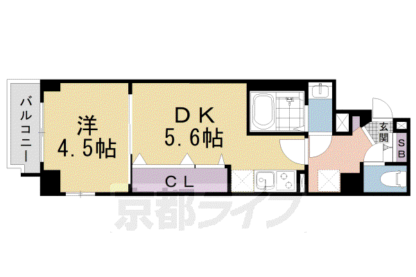 エステムコート京都 梅小路公園(1DK/2階)の間取り写真