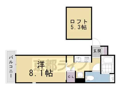 京福北野線 北野白梅町駅 徒歩5分 5階建 築2年(1K/5階)の間取り写真