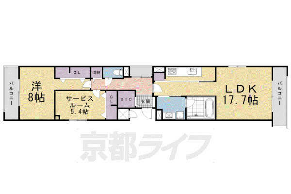 京都市烏丸線 烏丸御池駅 徒歩7分 5階建 築3年(1SLDK/4階)の間取り写真