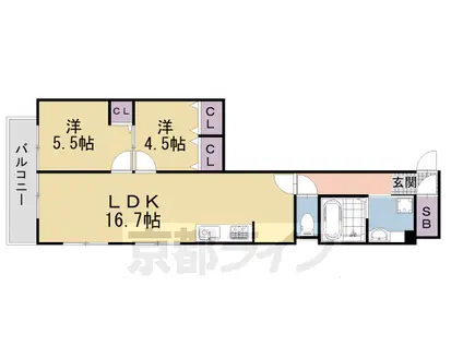 京都市東西線 椥辻駅 徒歩11分 3階建 築3年(2LDK/2階)の間取り写真