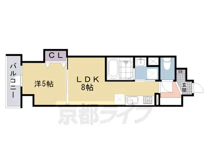 東海道本線 西大路駅 徒歩15分 6階建 築3年(1LDK/1階)の間取り写真