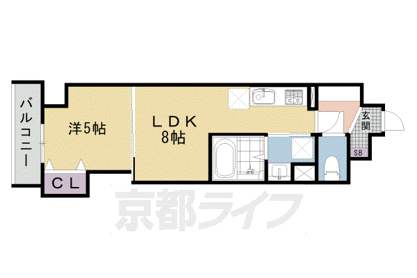 東海道本線 西大路駅 徒歩15分 6階建 築3年(1LDK/4階)の間取り写真