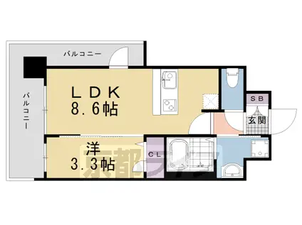 京都市烏丸線 十条駅(京都市営) 徒歩3分 11階建 築2年(1LDK/7階)の間取り写真