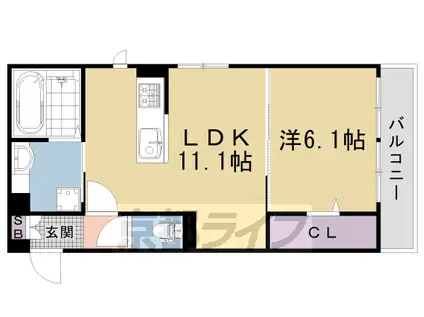 山陰本線 円町駅 徒歩11分 3階建 築2年(1LDK/2階)の間取り写真