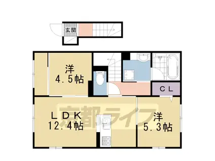 京都市烏丸線 北大路駅 徒歩28分 2階建 築2年(2LDK/2階)の間取り写真