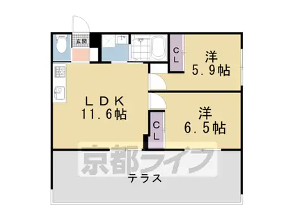 叡山電鉄 修学院駅 徒歩7分 3階建 築2年(2LDK/1階)の間取り写真