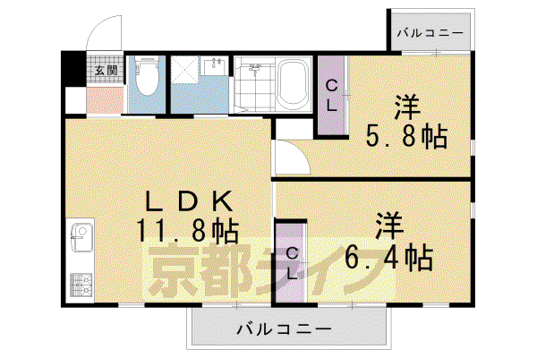 叡山電鉄 修学院駅 徒歩7分 3階建 築3年(2LDK/2階)の間取り写真
