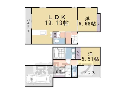 京都市烏丸線 松ケ崎駅(京都) 徒歩6分 2階建 築3年(2LDK/1階)の間取り写真