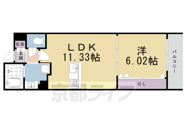 京都市烏丸線 烏丸御池駅 徒歩5分 5階建 築3年(1LDK/4階)の間取り写真