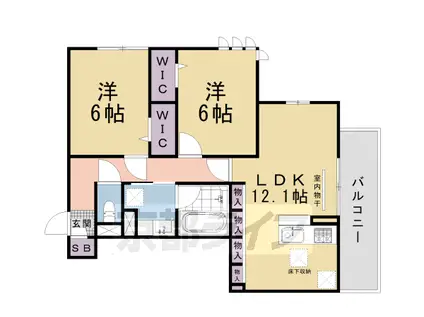 リヴェール京都桂(2LDK/1階)の間取り写真