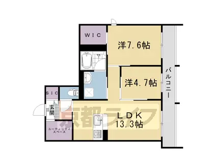 山陰本線 丹波口駅 徒歩6分 4階建 築2年(2LDK/3階)の間取り写真