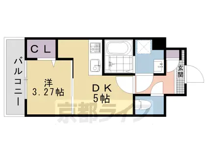 山陰本線 二条駅 徒歩5分 9階建 築2年(1DK/1階)の間取り写真