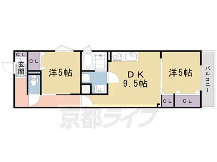 クリエオーレ観月橋(2LDK/2階)の間取り写真