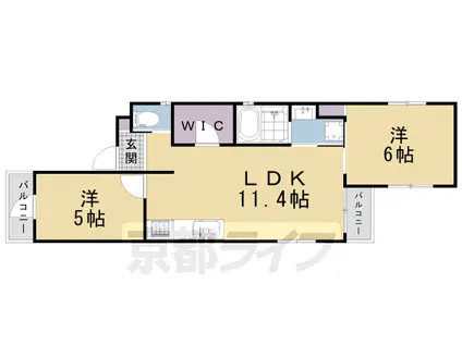叡山電鉄 元田中駅 徒歩4分 3階建 築2年(2LDK/3階)の間取り写真