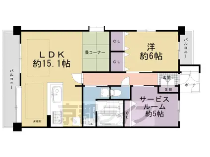 京都市烏丸線 四条駅(京都市営) 徒歩5分 11階建 築26年(1SLDK/5階)の間取り写真