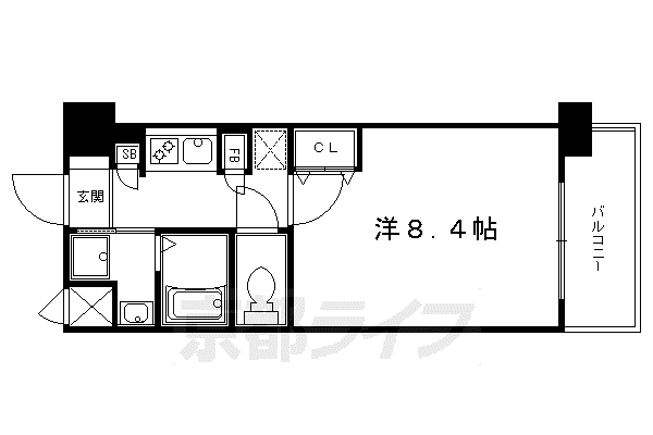 京都市烏丸線 四条駅(京都市営) 徒歩5分 9階建 築23年(1K/4階)の間取り写真