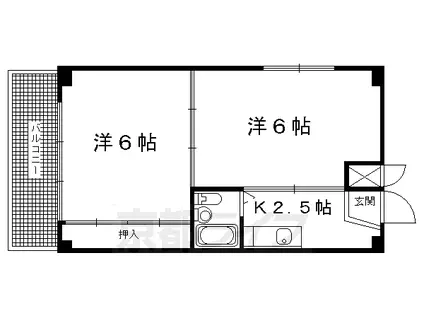 京都市烏丸線 四条駅(京都市営) 徒歩2分 5階建 築38年(2K/3階)の間取り写真