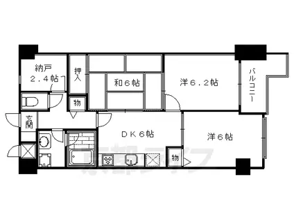 京都市東西線 二条城前駅 徒歩3分 11階建 築35年(3SDK/10階)の間取り写真